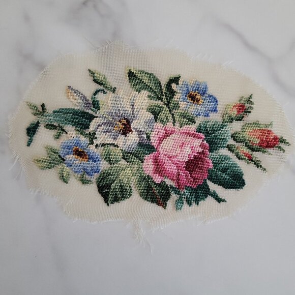 vintage Needlepoint Other - Vintage Petit Point Needlepoint Floral Tapestry Panel Rose Bouquet  Embroidery